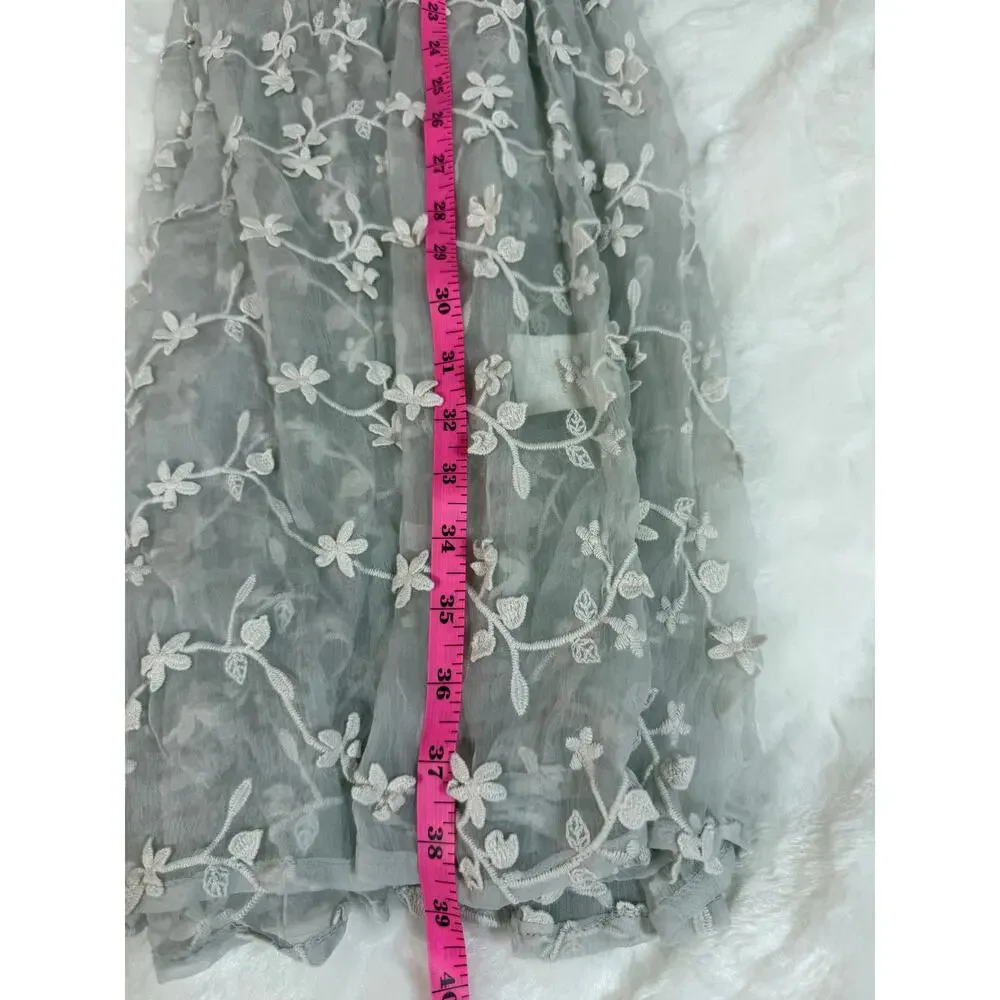 Sundance Platinum Gray Sheer Embroidered Floral Lace Peasant Dress Cottage 12 - Picture 13 of 15